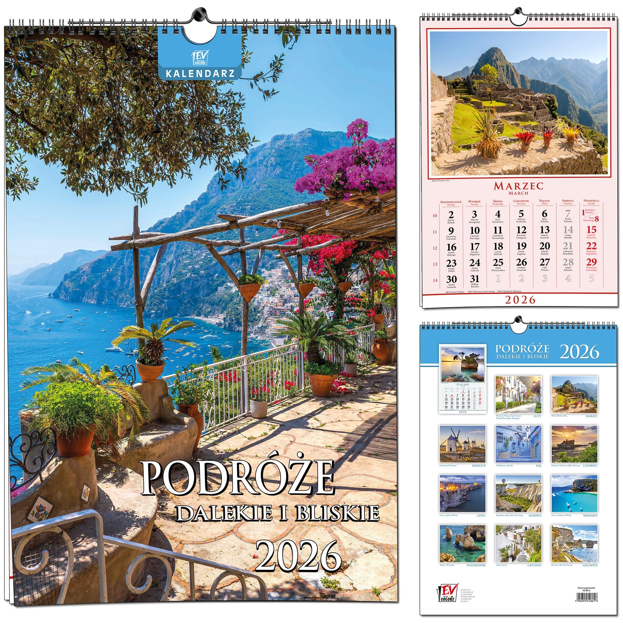 Kalendarz 2026 B3 13 planszowy Podróże