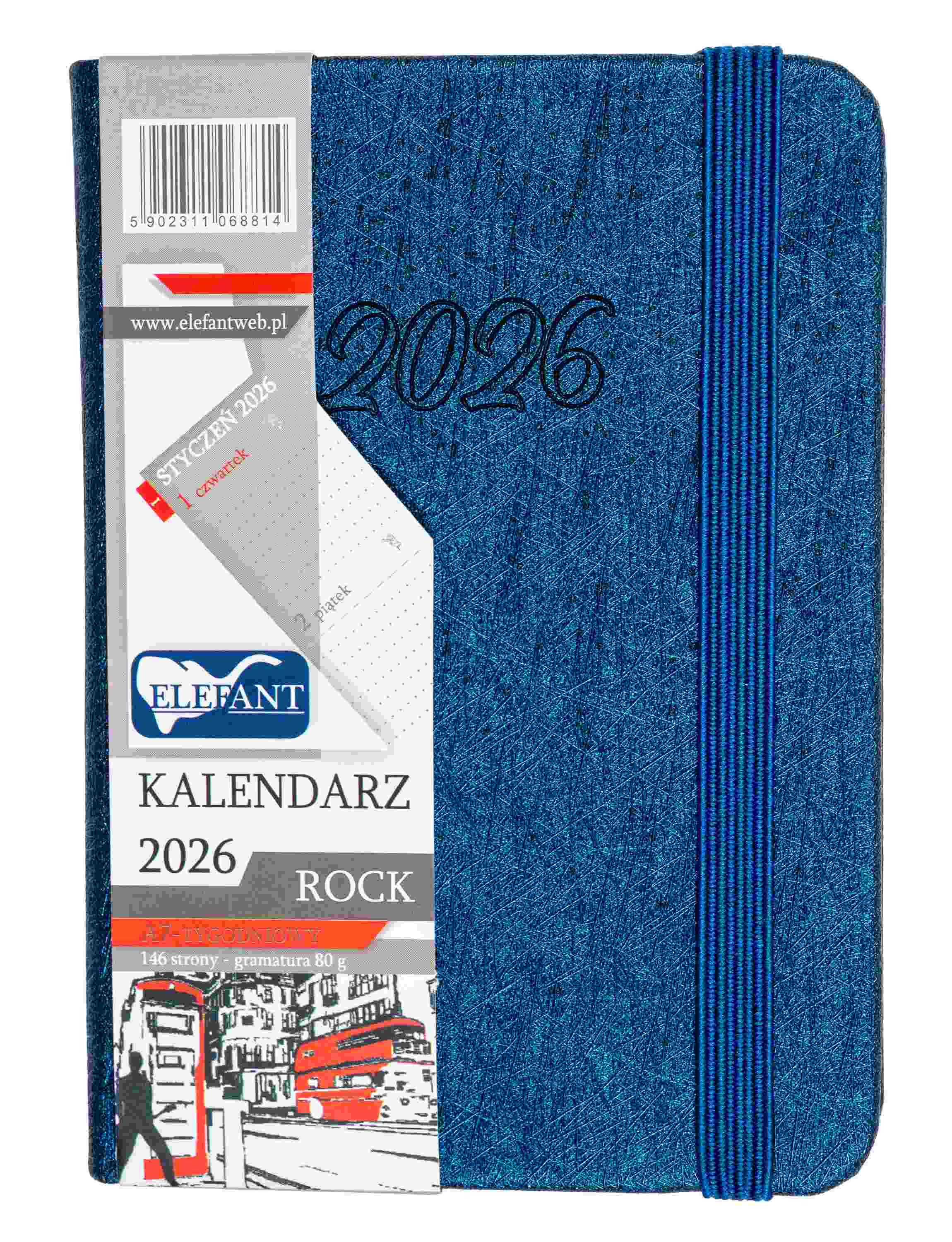 Kalendarz 2026 Rock A7 tygodniowy granatowy