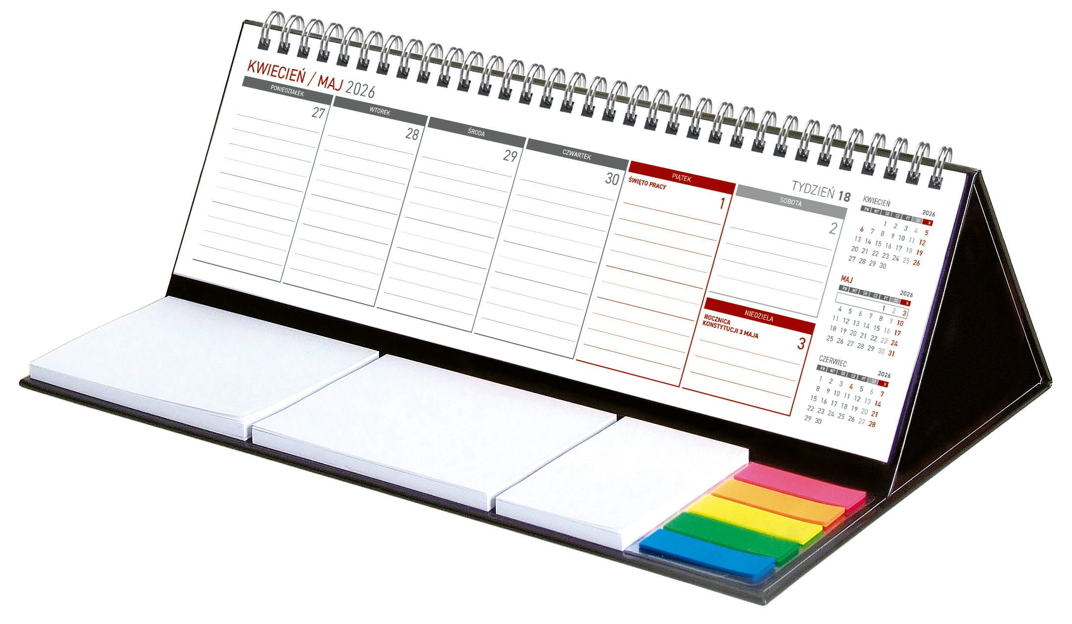 Kalendarz 2026 z notesem MAXI tygodniowy spiralowany czarny