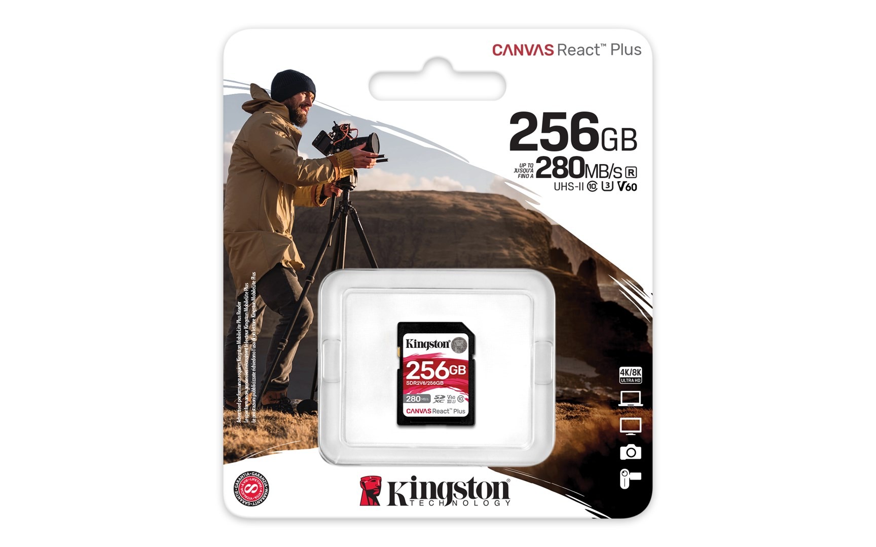 Karta pamięci SDXC Kingston Canvas React Plus 256 GB UHS-II U3 V60 do Full HD/4K