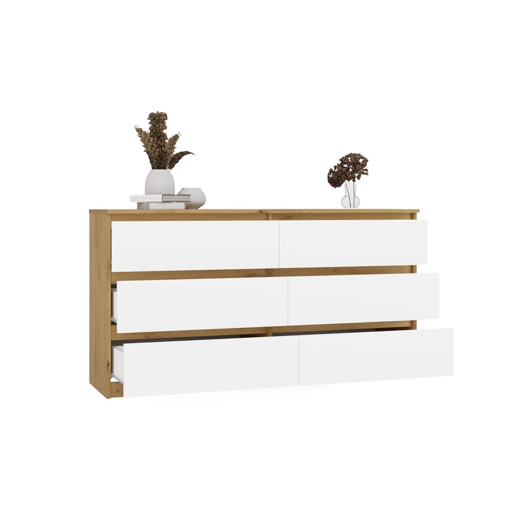 Komoda Malwa M6 140 cm Dąb Artisan Biały 6 szuflad