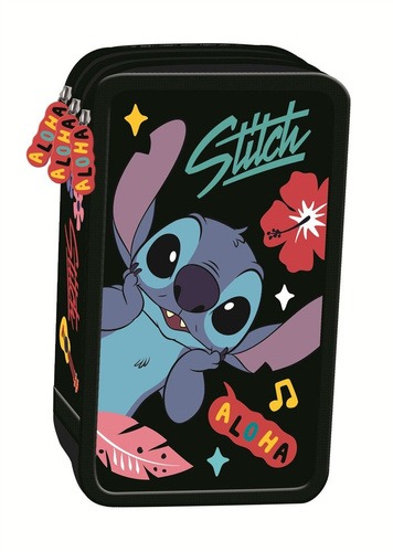 Piórnik 3 komorowy z wyposażeniem Stitch Black Aloha
