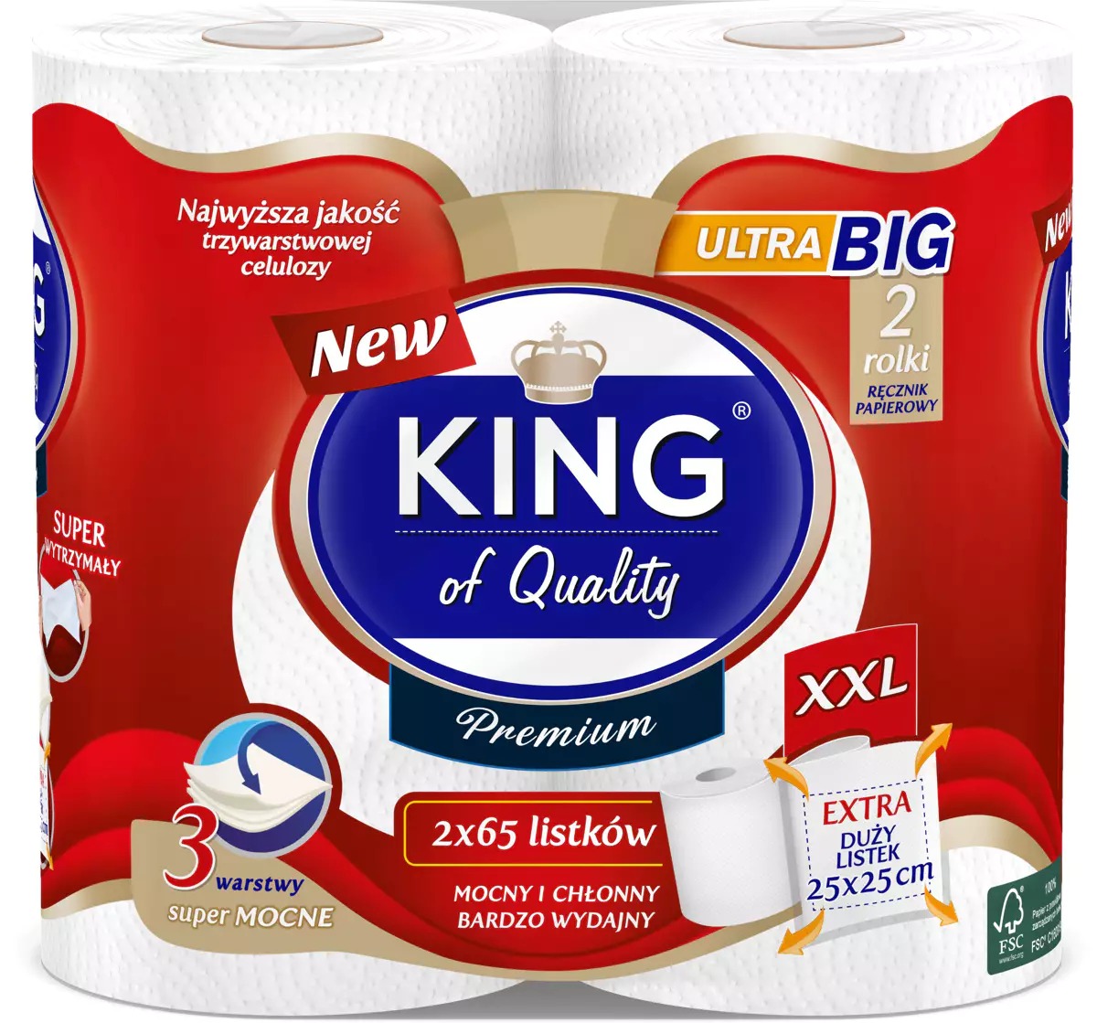 Ręcznik papierowy 3-warstwowy King 2 rolki
