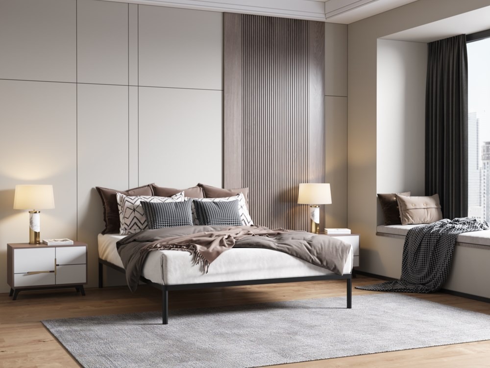 Stelaż Łóżka BED ALU 160x200 Metalowy Drewniane Listwy Nowoczesny CZARNY