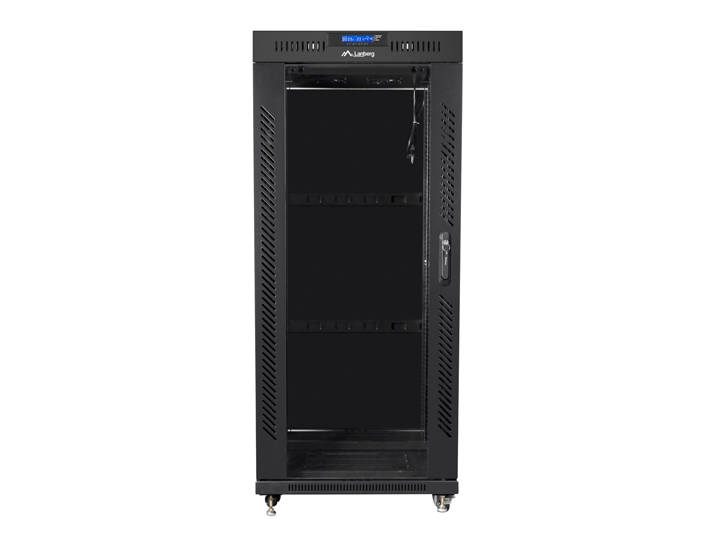 Szafa instalacyjna RACK stojąca 19 cali 27U 800x1200 mm czarna z drzwiami szklanymi LCD Lanberg (FLAT PACK)