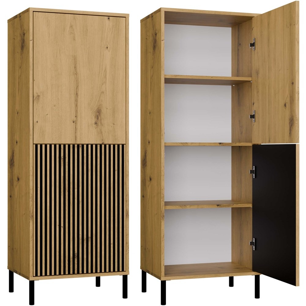 Witryna KAMARO 2DK SLIM/GŁADKI Dąb Artisan Lamele Front Ryflowany + Klasyczny